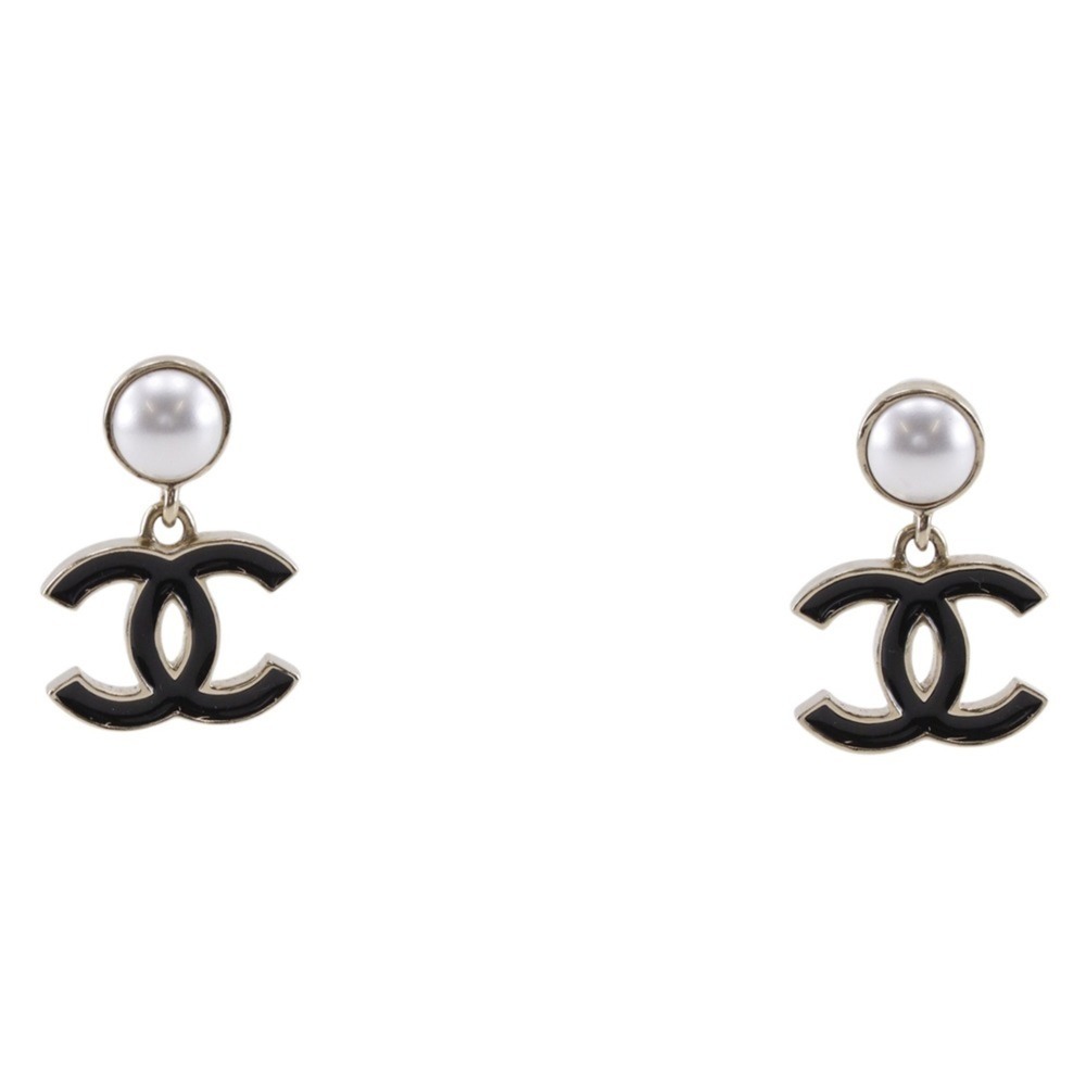 CHANEL Black Pearl Logo Earrings